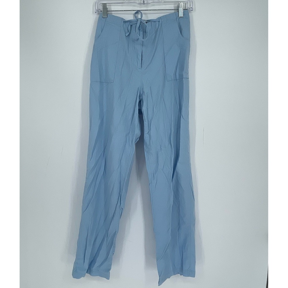 Jessica London Women's Blue Linen Blend Drawstring Straight Leg Pants Size 12T